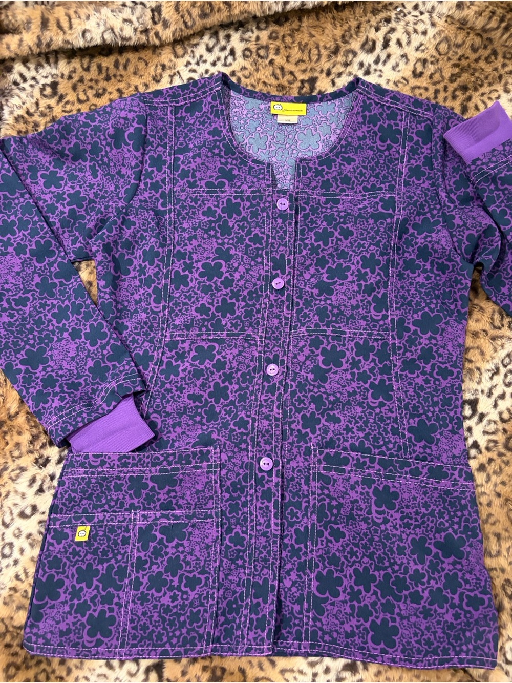 WonderWink Purple Floral-Print Utility Jacket